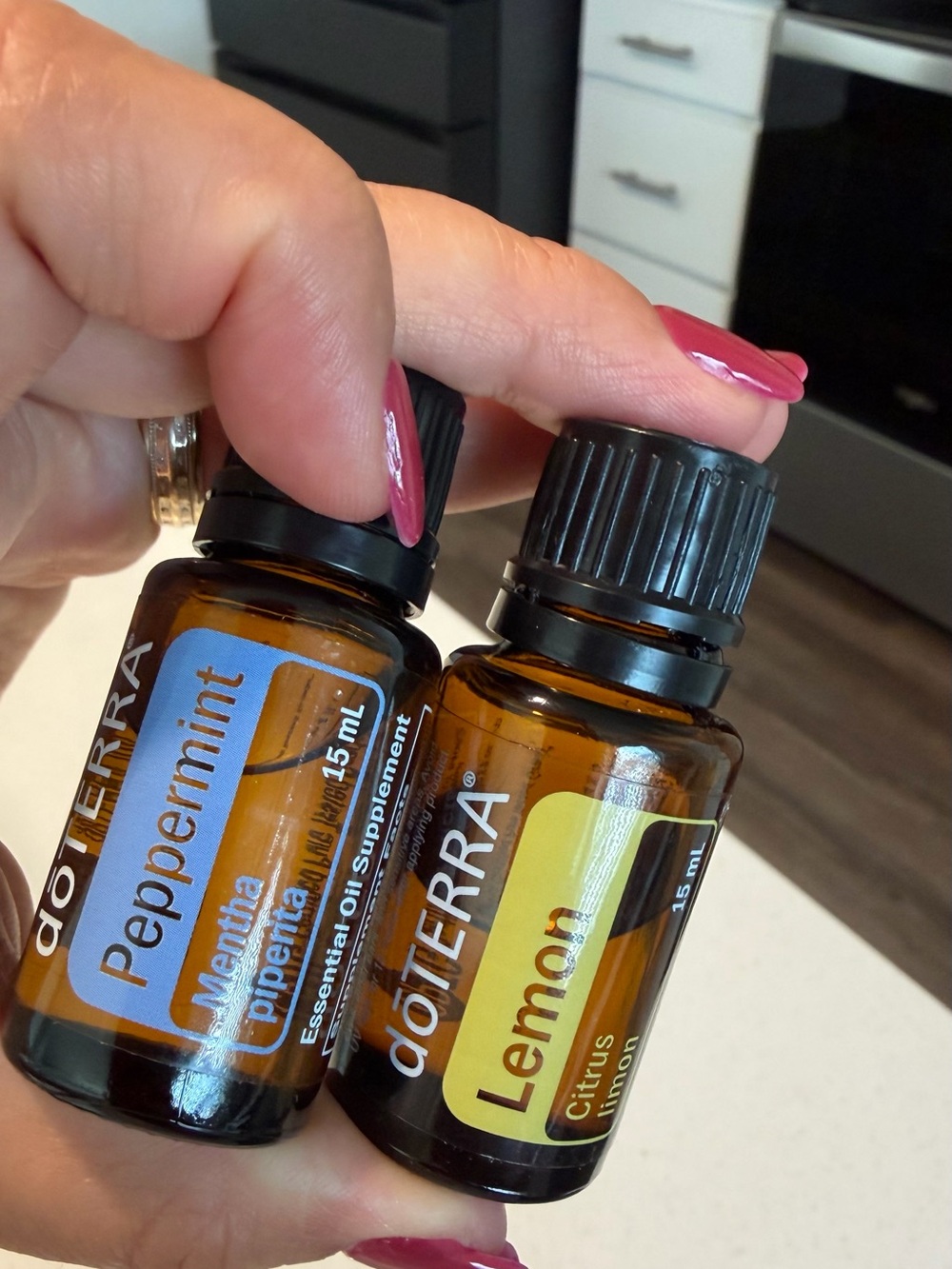 Doterra Peppermint & Lemon Essential Oil Bottles - Blue and Yellow Labels